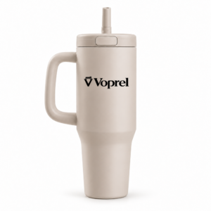Voprel Beige Coffee Tumbler with Handle, Clear Lid and Straw