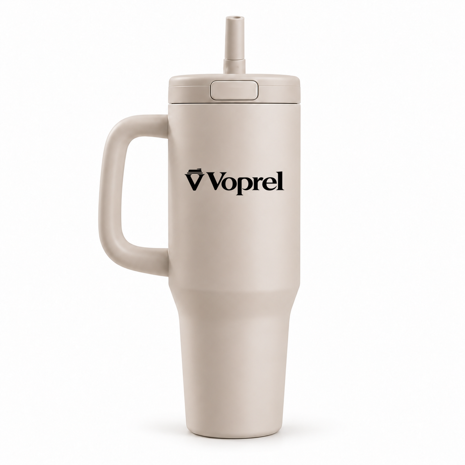 Voprel Beige Coffee Tumbler with Handle, Clear Lid and Straw (1) Voprel Beige Coffee Tumbler with Handle, Clear Lid and Straw