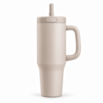 Voprel Beige Coffee Tumbler with Handle, Clear Lid and Straw