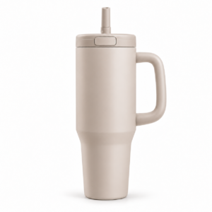 Voprel Beige Coffee Tumbler with Handle, Clear Lid and Straw