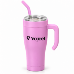 Voprel Pink Coffee Tumbler with Handle, Clear Lid and Reusable Straw
