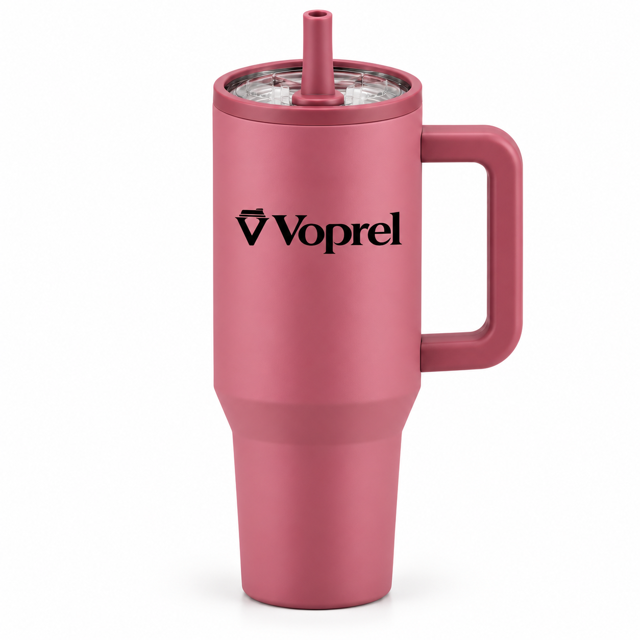 Voprel Pink Coffee Tumbler with Handle, Lid and Straw (2) Voprel Pink Coffee Tumbler with Handle, Lid and Straw