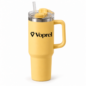 Voprel Yellow Coffee Tumbler with Handle, Clear Lid and Straw