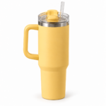 Voprel Yellow Coffee Tumbler with Handle, Clear Lid and Straw