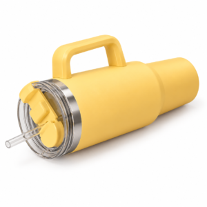 Voprel Yellow Coffee Tumbler with Handle, Clear Lid and Straw